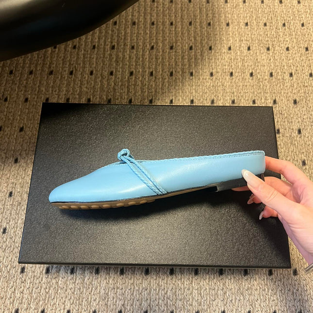 BOTTEGA VENETA 26S FLAT MULES IN BLUE LAMBSKIN