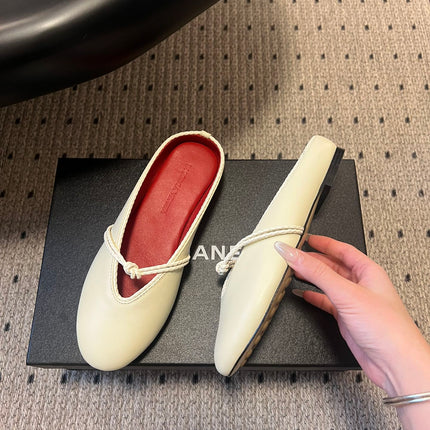 BOTTEGA VENETA 26S FLAT MULES IN CREAM WHITE LAMBSKIN