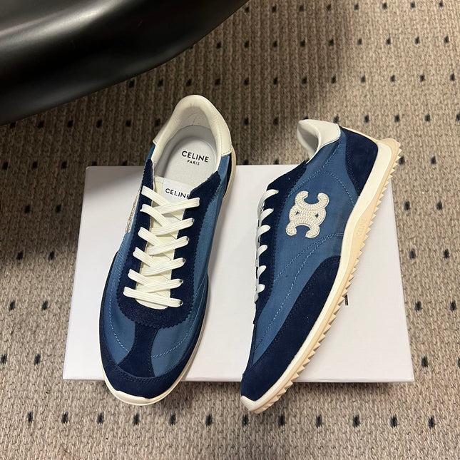 CELINE 26S RACER SNEAKERS IN NAVY BLUE FABRIC AND SUEDE
