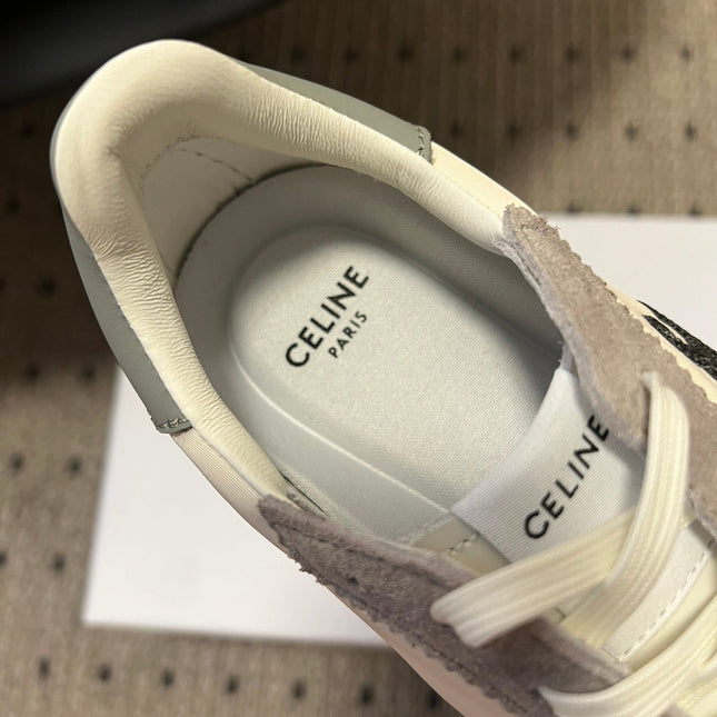 CELINE 26S RACER SNEAKERS IN CREAM WHITE FABRIC AND GRAY SUEDE