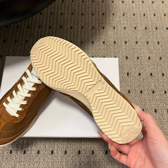 CELINE 26S RACER SNEAKERS IN BROWN FABRIC AND SUEDE