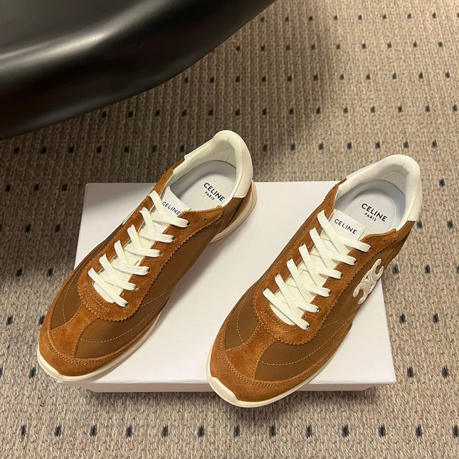 CELINE 26S RACER SNEAKERS IN BROWN FABRIC AND SUEDE