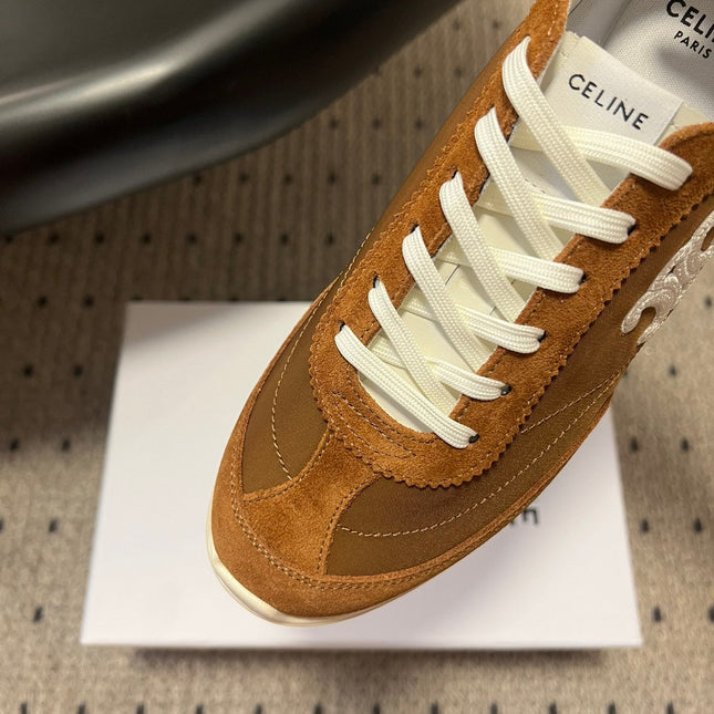 CELINE 26S RACER SNEAKERS IN BROWN FABRIC AND SUEDE