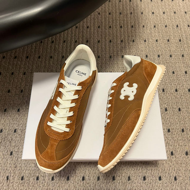 CELINE 26S RACER SNEAKERS IN BROWN FABRIC AND SUEDE