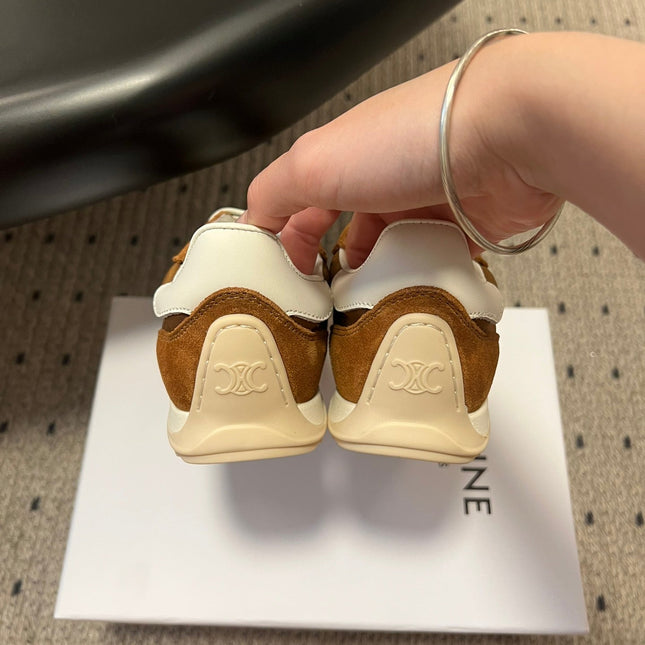 CELINE 26S RACER SNEAKERS IN BROWN FABRIC AND SUEDE