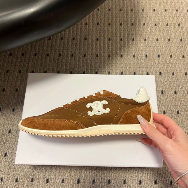 CELINE 26S RACER SNEAKERS IN BROWN FABRIC AND SUEDE