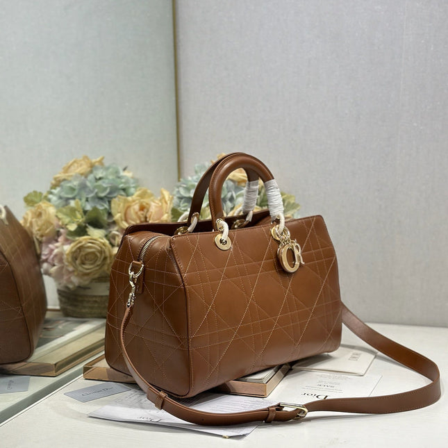 DIOR 26S CANNAGE GRANVILLE BAG 34 IN DARK BROWN CALFSKIN