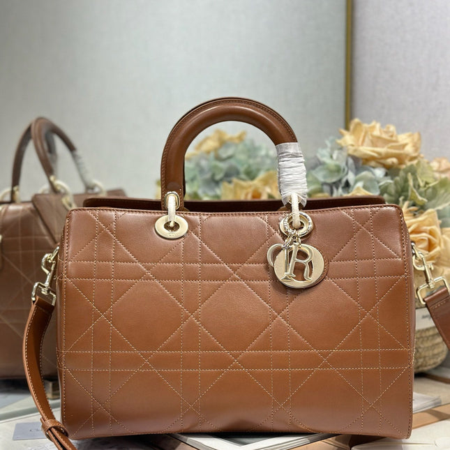 DIOR 26S CANNAGE GRANVILLE BAG 34 IN DARK BROWN CALFSKIN