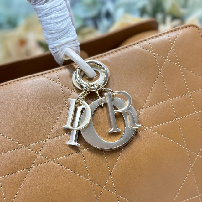 DIOR 26S LADY BAG 34 IN LIGHT BROWN CALFSKIN
