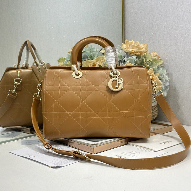 DIOR 26S LADY BAG 34 IN LIGHT BROWN CALFSKIN