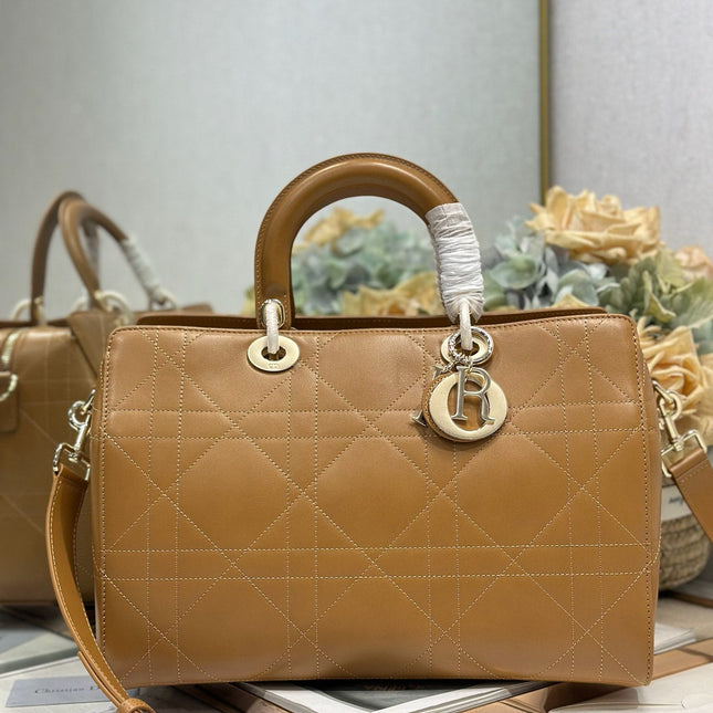 DIOR 26S LADY BAG 34 IN LIGHT BROWN CALFSKIN