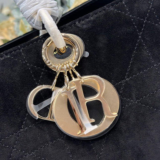 DIOR 26S LADY BAG 34 IN BLACK SUEDE