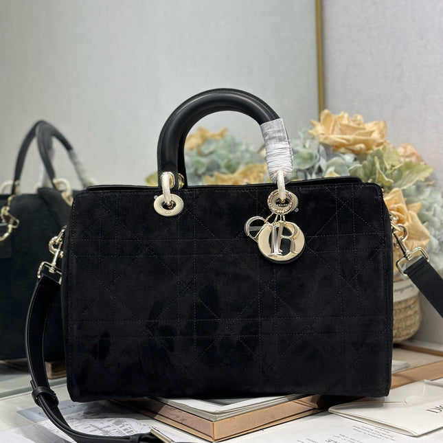DIOR 26S CANNAGE GRANVILLE BAG 34 IN BLACK SUEDE
