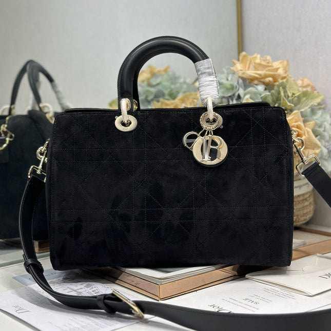 DIOR 26S LADY BAG 34 IN BLACK SUEDE