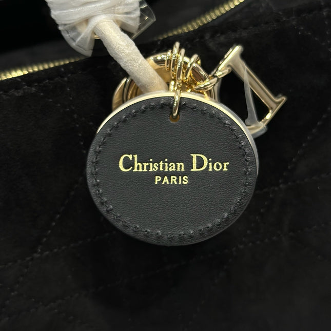 DIOR 26S LADY BAG 34 IN BLACK SUEDE