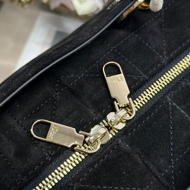 DIOR 26S LADY BAG 34 IN BLACK SUEDE