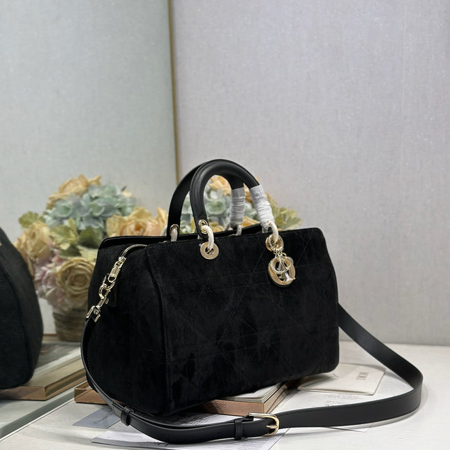 DIOR 26S CANNAGE GRANVILLE BAG 34 IN BLACK SUEDE