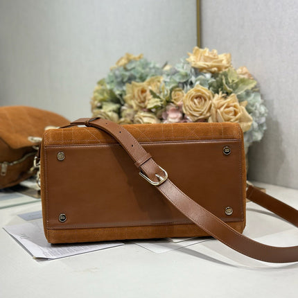 DIOR 26S CANNAGE GRANVILLE BAG 34 IN LIGHT BROWN SUEDE