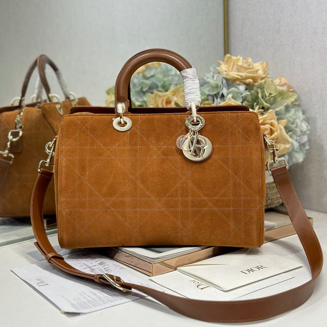 DIOR 26S CANNAGE GRANVILLE BAG 34 IN LIGHT BROWN SUEDE