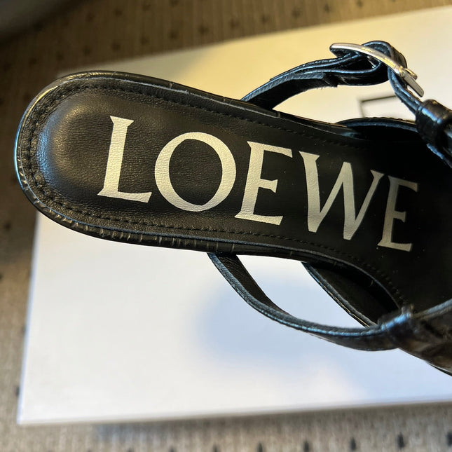 LOEWE 26S ONDA MULE 45MM IN BLACK EMBOSSED CROCODILE CALFSKIN