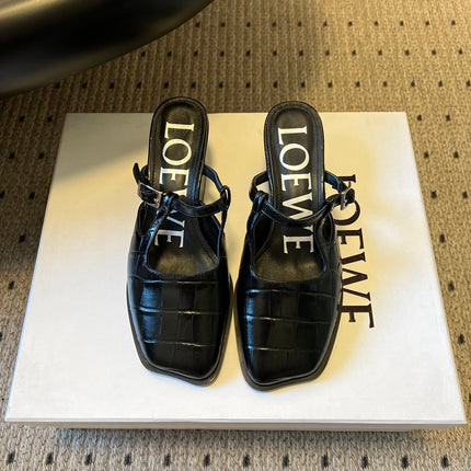 LOEWE 26S ONDA MULE 45MM IN BLACK EMBOSSED CROCODILE CALFSKIN