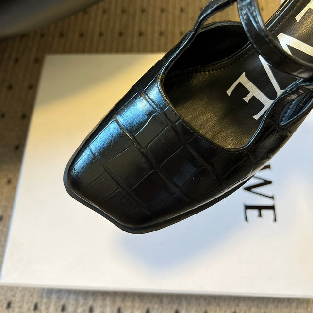 LOEWE 26S ONDA MULE 45MM IN BLACK EMBOSSED CROCODILE CALFSKIN