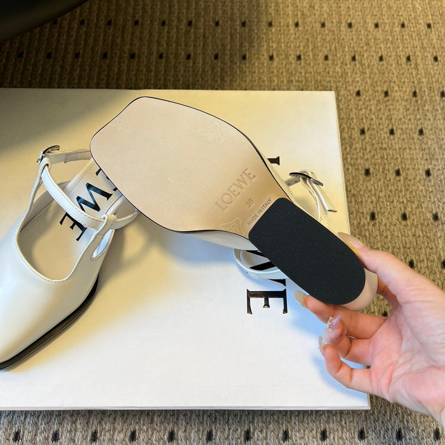 LOEWE 26S ONDA MULE 45MM IN WHITE GLOSSY CALFSKIN