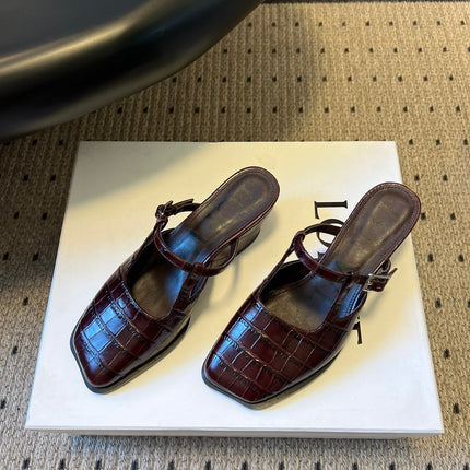 LOEWE 26S ONDA MULE 45MM IN WINE RED EMBOSSED CROCODILE CALFSKIN