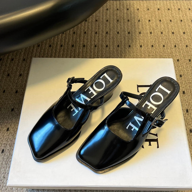 LOEWE 26S ONDA MULE 45MM IN BLACK GLOSSY CALFSKIN