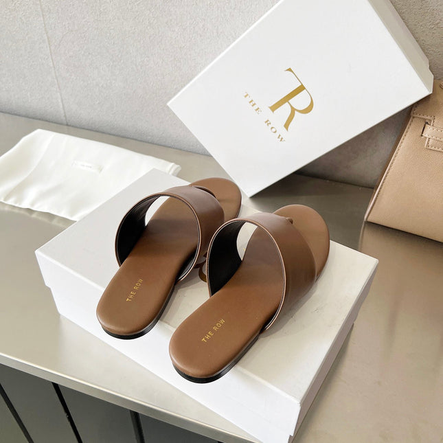 THE ROW 26S FLAT THONG SANDALS IN BROWN CALFSKIN