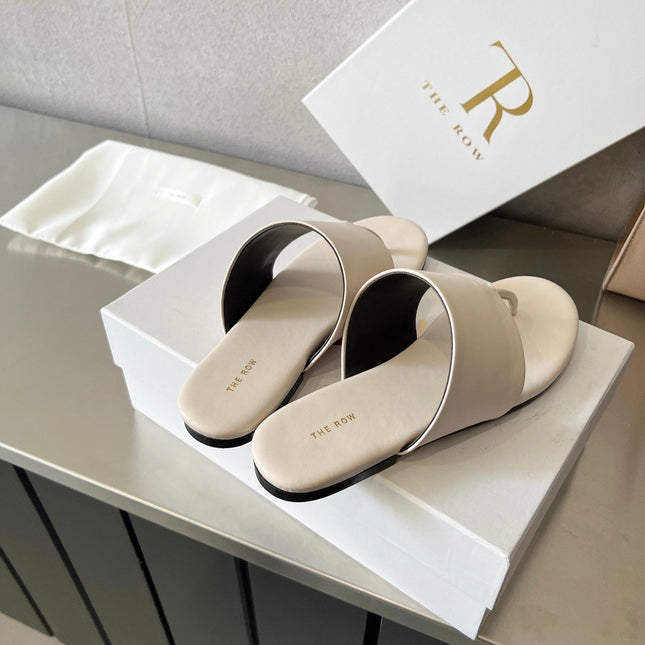 THE ROW 26S FLAT THONG SANDALS IN WHITE CALFSKIN