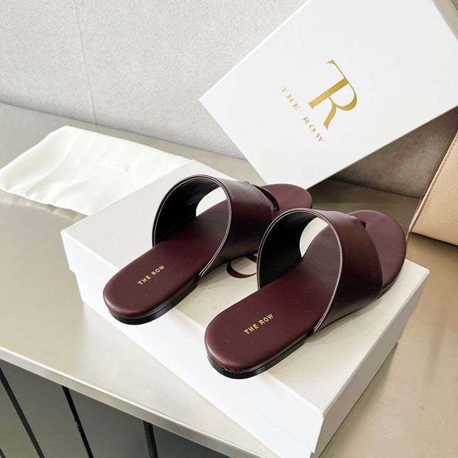 THE ROW 26S FLAT THONG SANDALS IN BURGUNDY RED CALFSKIN