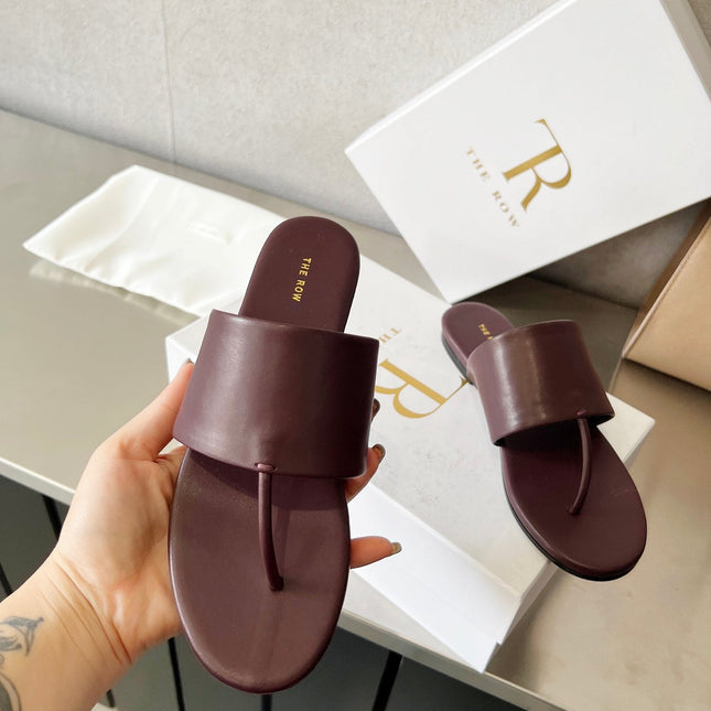 THE ROW 26S FLAT THONG SANDALS IN BURGUNDY RED CALFSKIN