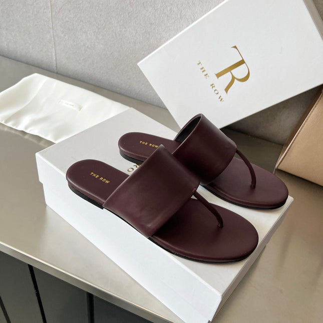 THE ROW 26S FLAT THONG SANDALS IN BURGUNDY RED CALFSKIN