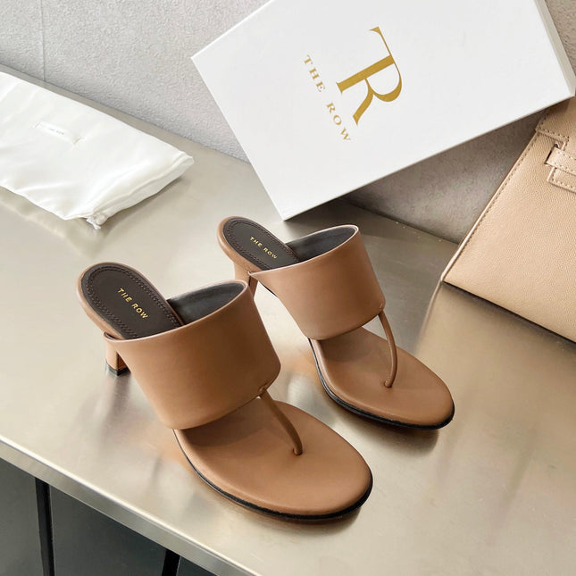 THE ROW 26S HEELED THONG MULES 60MM IN BROWN CALFSKIN