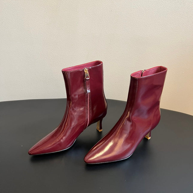 BOTTEGA VENETA 26S POINTED-TOE BOOTS 50 MM IN DARK RED CALFSKIN