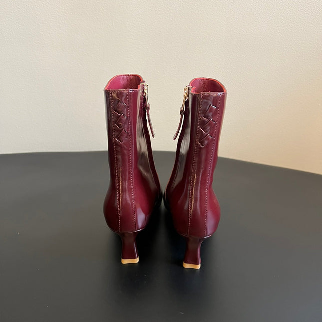 BOTTEGA VENETA 26S POINTED-TOE BOOTS 50 MM IN DARK RED CALFSKIN