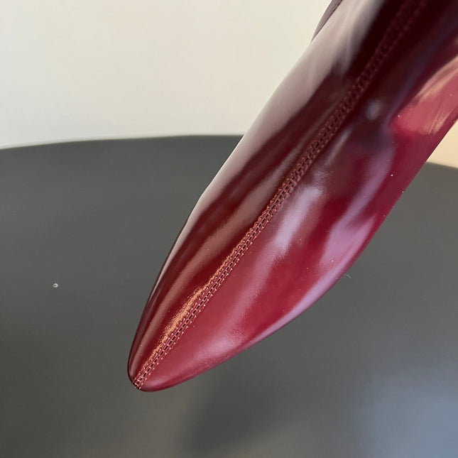 BOTTEGA VENETA 26S POINTED-TOE BOOTS 50 MM IN DARK RED CALFSKIN