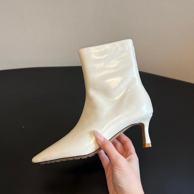BOTTEGA VENETA 26S POINTED-TOE BOOTS 50 MM IN CREAM WHITE CALFSKIN