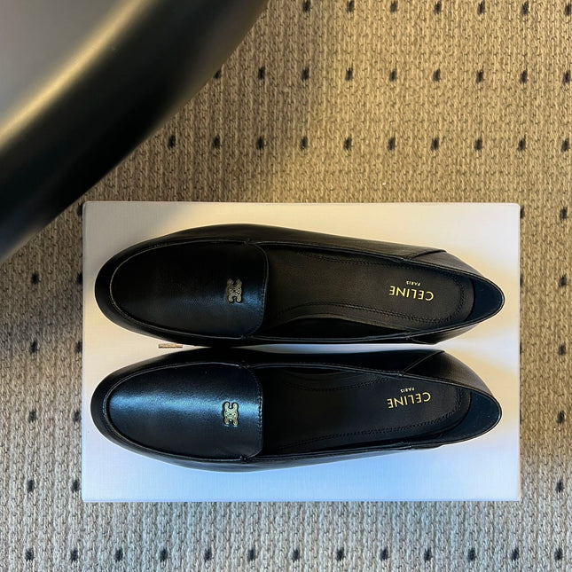 CELINE 26S FLAT LOAFERS IN BLACK LAMBSKIN