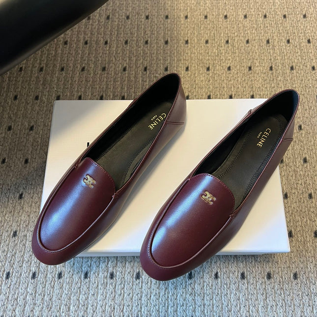 CELINE 26S FLAT LOAFERS IN DARK RED LAMBSKIN