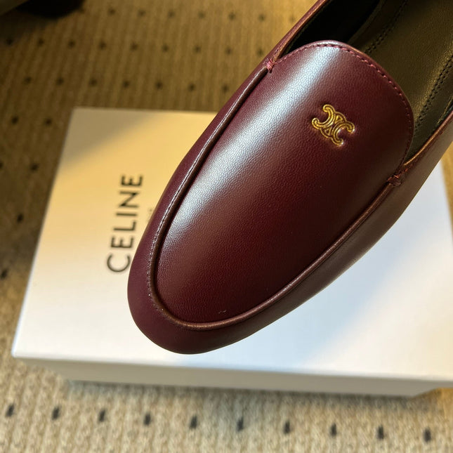 CELINE 26S FLAT LOAFERS IN DARK RED LAMBSKIN