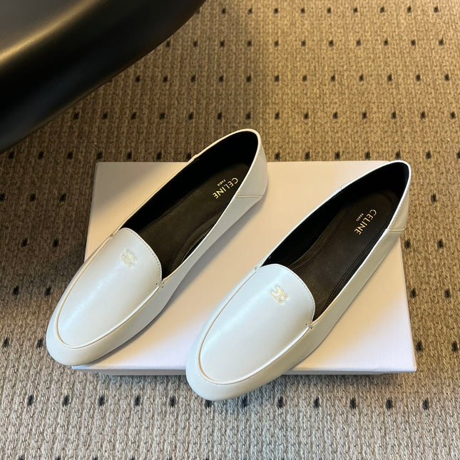 CELINE 26S FLAT LOAFERS IN WHITE LAMBSKIN