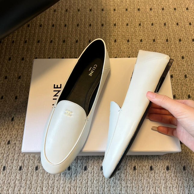 CELINE 26S FLAT LOAFERS IN WHITE LAMBSKIN