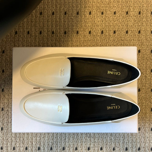 CELINE 26S FLAT LOAFERS IN WHITE LAMBSKIN