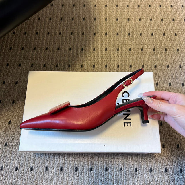 CELINE 26S HIGH-HEEL SLINGBACK 45 MM IN DARK RED CALFSKIN