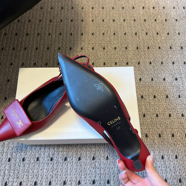 CELINE 26S HIGH-HEEL SLINGBACK 45 MM IN DARK RED CALFSKIN