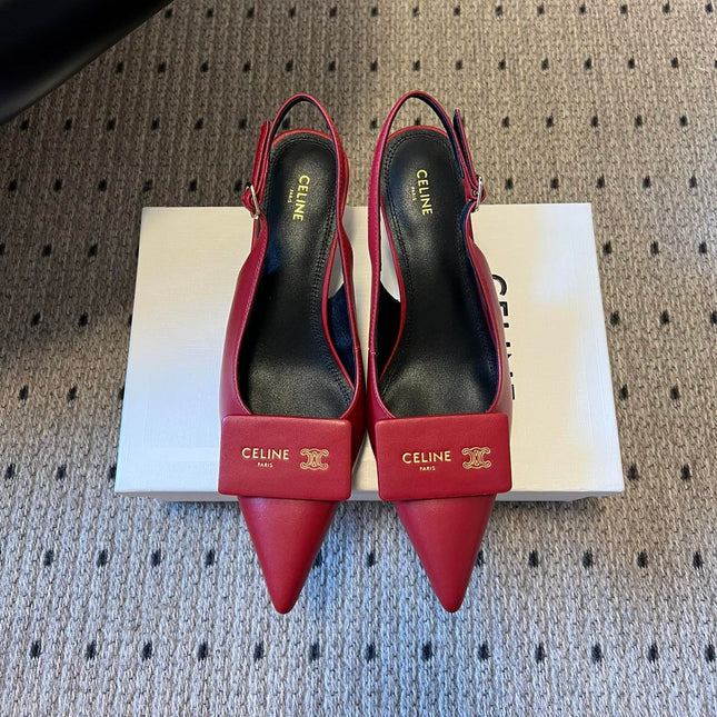 CELINE 26S HIGH-HEEL SLINGBACK 45 MM IN DARK RED CALFSKIN