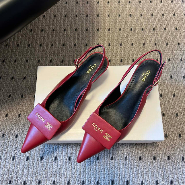 CELINE 26S HIGH-HEEL SLINGBACK 45 MM IN DARK RED CALFSKIN