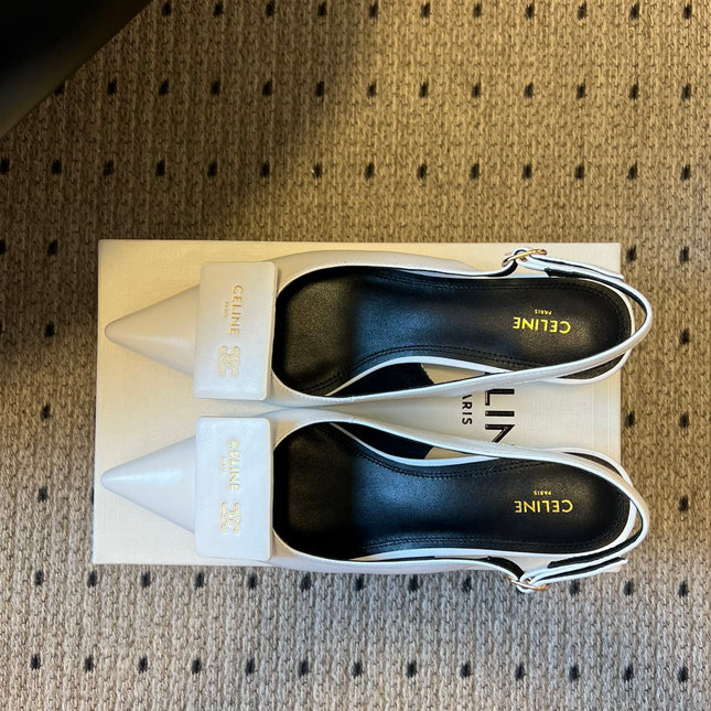 CELINE 26S HIGH-HEEL SLINGBACK 45 MM IN WHITE CALFSKIN
